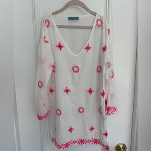 Letarte White and Pink Embroidered Fringe Cover Up XL
